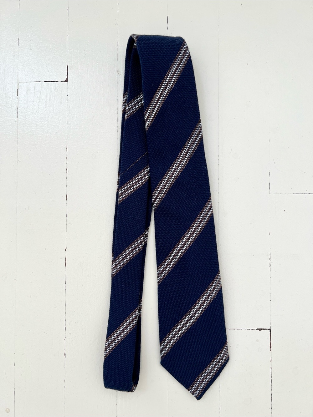 Suitsupply Navy Tie with Brown & White Stripes